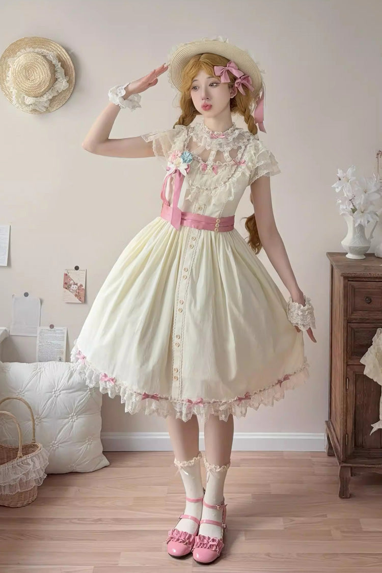 Sakura's Spring Resonance Sleeveless Ruffled Bow Sweet Lolita JSK Short in Yellow