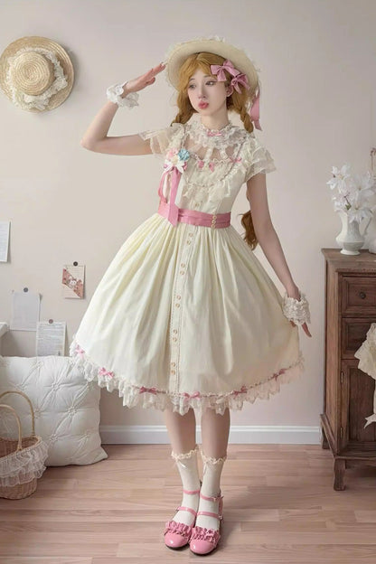 Sakura's Spring Resonance Sleeveless Ruffled Bow Sweet Lolita JSK Short in Yellow