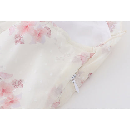 Dress Print Set Cardigan Floral Slip Split Elegant