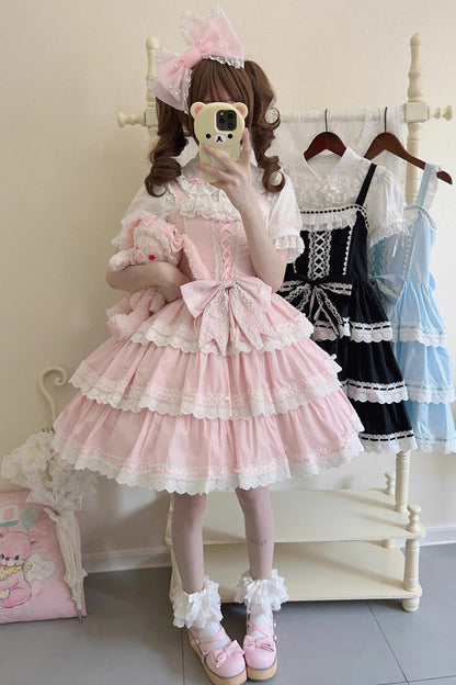 Rose Maiden Heart Triple Layer Ruffle Bow Lace Sweet Lolita JSK Dress