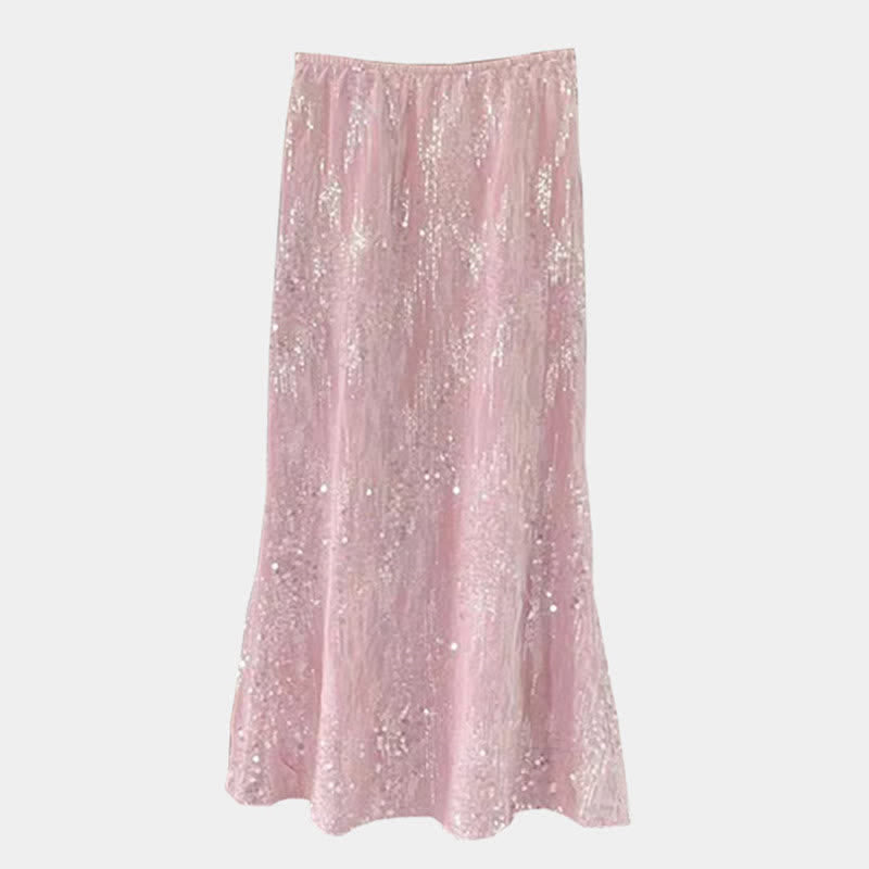 Chemise à boucle enchanteresse avec décor à paillettes et jupe en queue de poisson rose