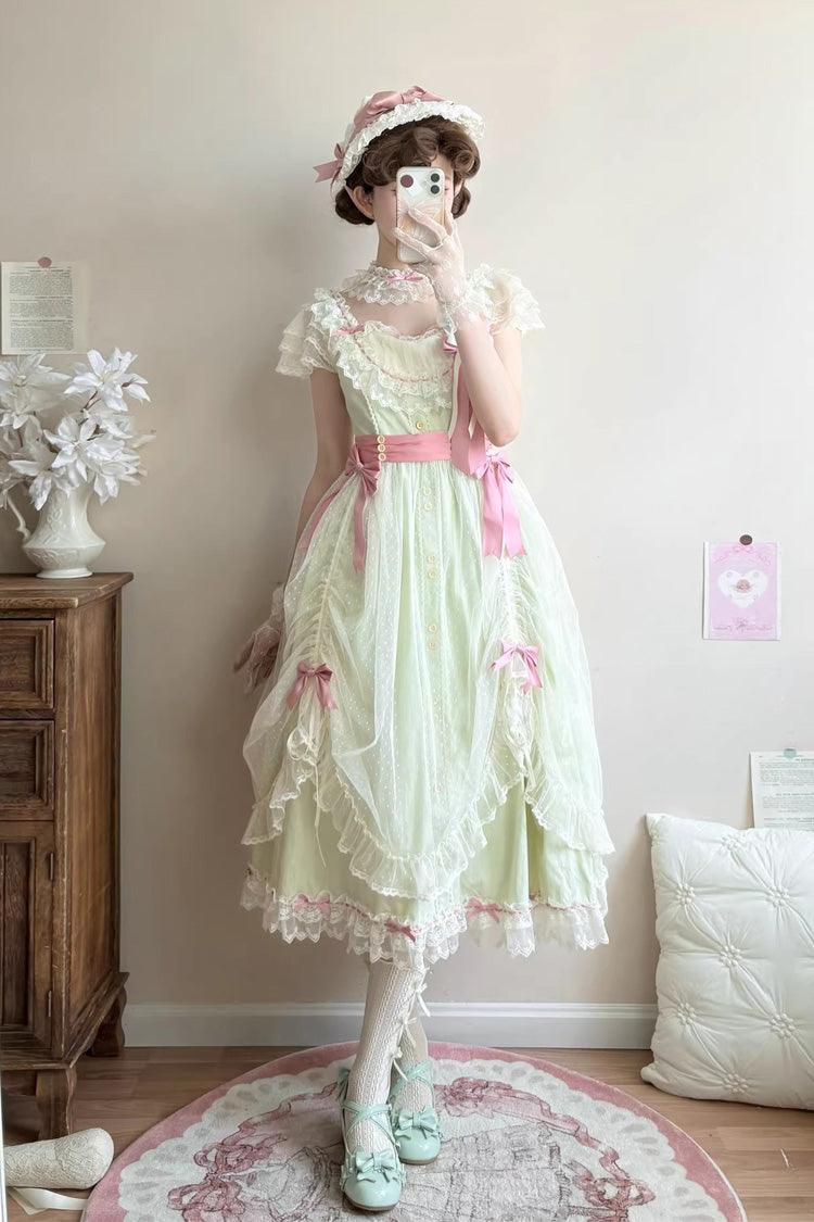 Emerald Ruffled Bow Lolita JSK Long - Sakura Spring