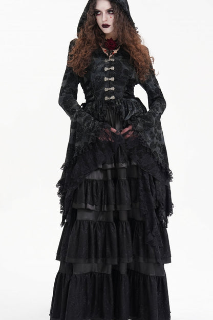 Hooded Ripped Jacket with Multi-Layer Lace Embroidery