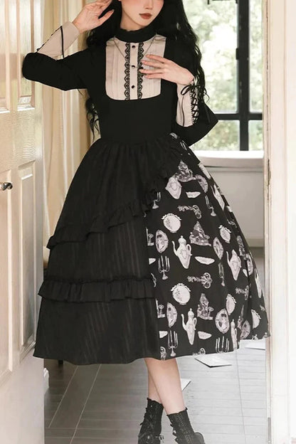 Autumn Winter Gothic JSK Dress with Lunar Eclipse Print