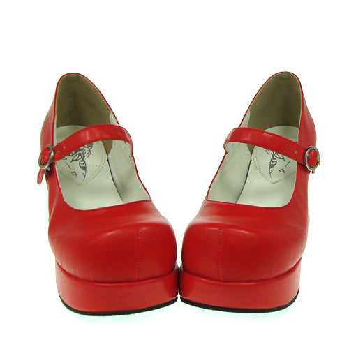 Crimson Synthetic Leather Round Toe Cross Strap Platform Classic Lolita Shoes