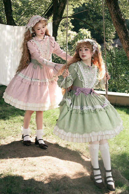 Emerald Multi-Layer Embroidered Bow Lolita Dress - Solitary Orchid
