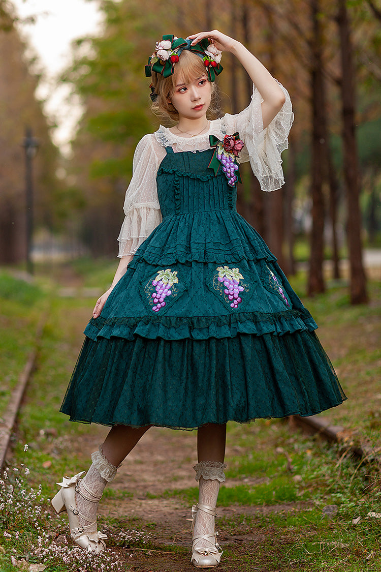 Emerald Sleeveless Floral Embroidery Sweet Lolita JSK - Vineyard