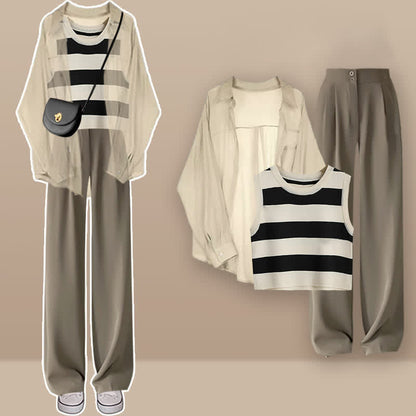 Pants Set Top Stripe Casual