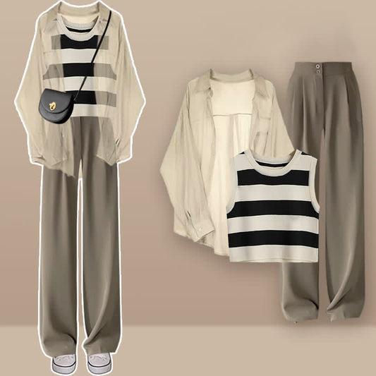 Pants Set Top Stripe Casual