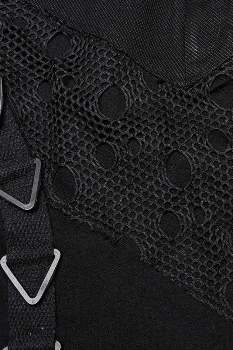 Triangular Buckle Fishtail Skirt with Mesh Accents