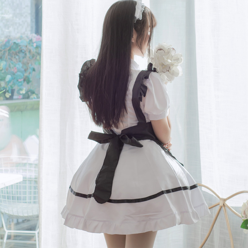 Kawaii Cosplay Lolita Maid Costume Dress Ruffle White Black