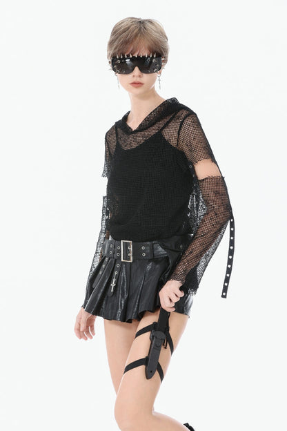 Punk Shorts with Eyelets and Asymmetric Pleated Belt