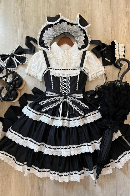 Maiden Heart Triple-Layered Ruffle Bowknot Lace Sweet Lolita Jsk Dress