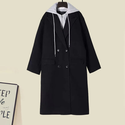 Dress Hooded Coat Black Slip Knit Colorblock