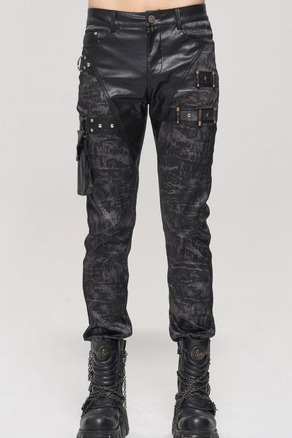 Mens Long Trousers with Detachable Pockets and Rivet Details