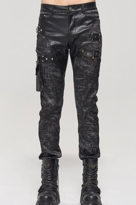 Mens Long Trousers with Detachable Pockets and Rivet Details
