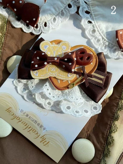 2 Options Bear Cookie Applique Bowknot Hairclip