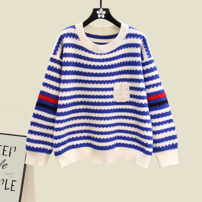 Knit Colorblock Set Stripe Sweater Dress Slip