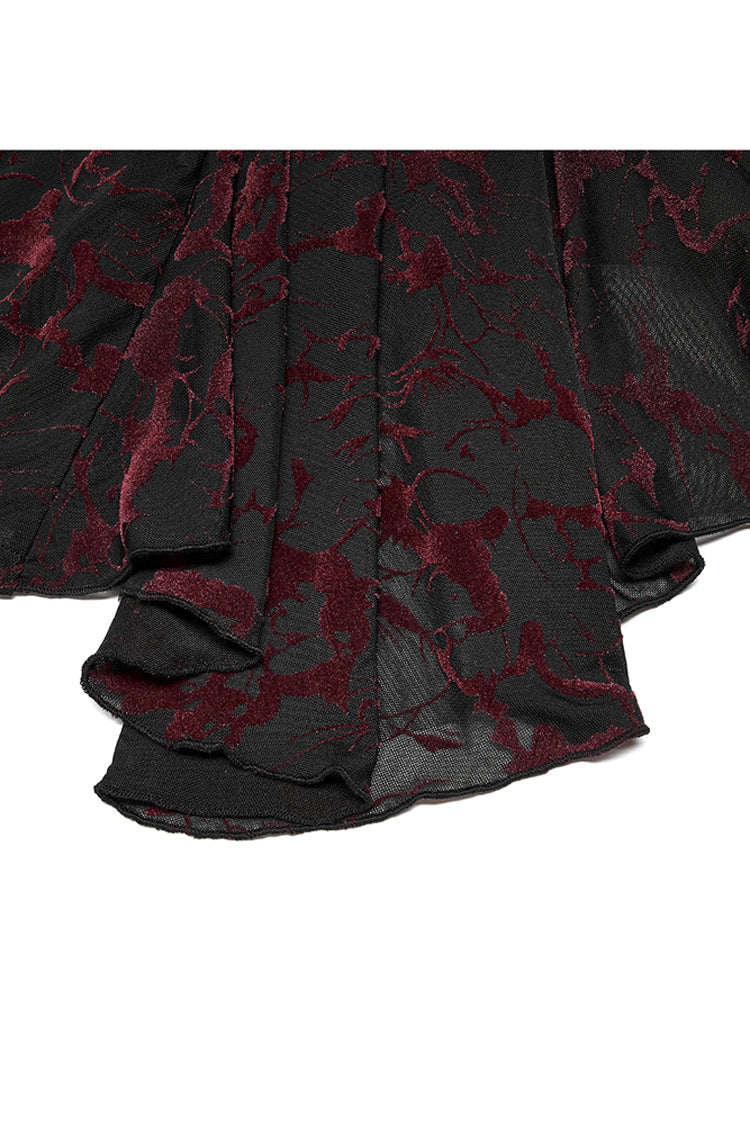 V Neck Stretch Mesh Abstract Pattern Flared Cuffs Plus Size Gothic Tee