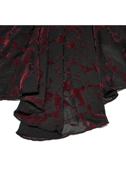 V Neck Stretch Mesh Abstract Pattern Flared Cuffs Plus Size Gothic Tee