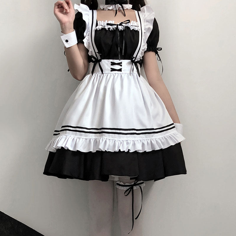 Bow Tie Lolita Maid Ruffle Costume Dress