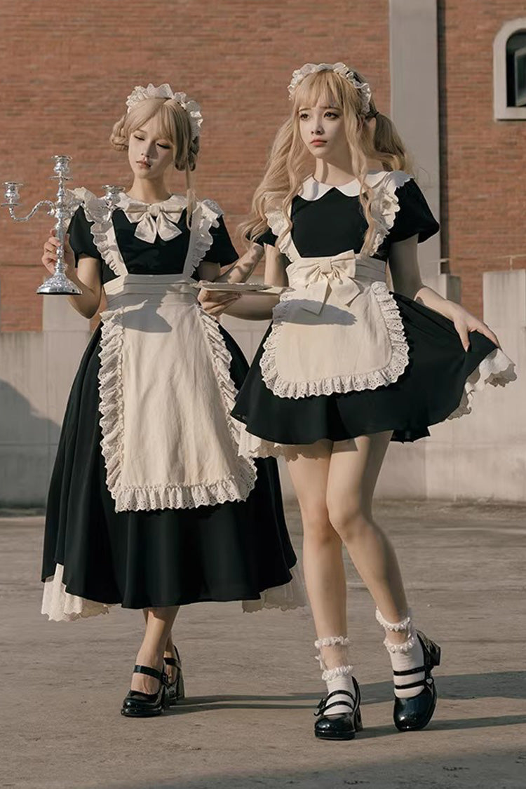 Ruffled Bow Sweet Elegant Maid Dress - Black/White