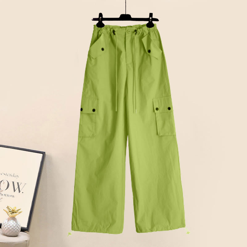 Oblique Colorblock Top Pocketed Pants Cargo Crop