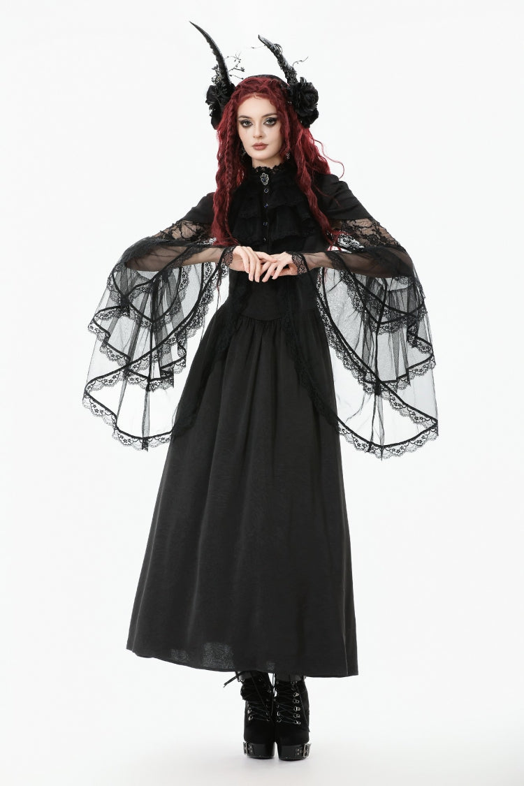 Women's Gothic Wedding Dress with Ruffled Lace and Lace-Up