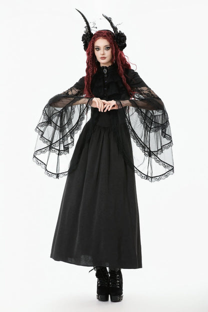 Women's Gothic Wedding Dress with Ruffled Lace and Lace-Up