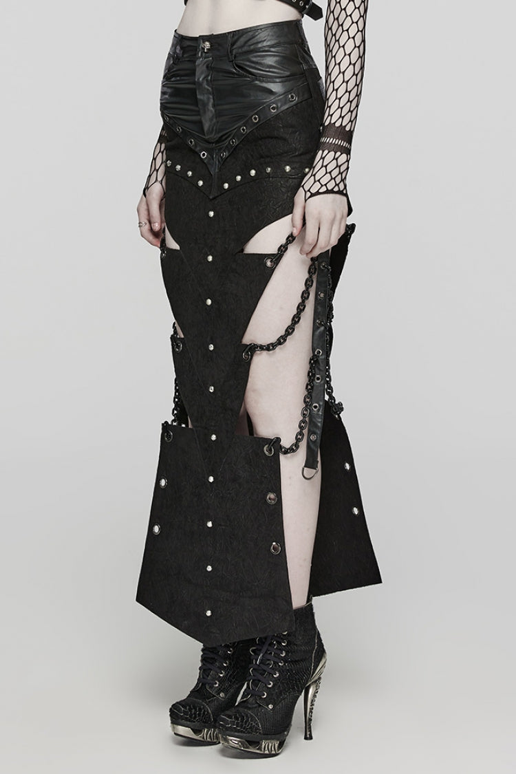 Inverted Triangle Hollow Metal Chain Black Steampunk Skirt