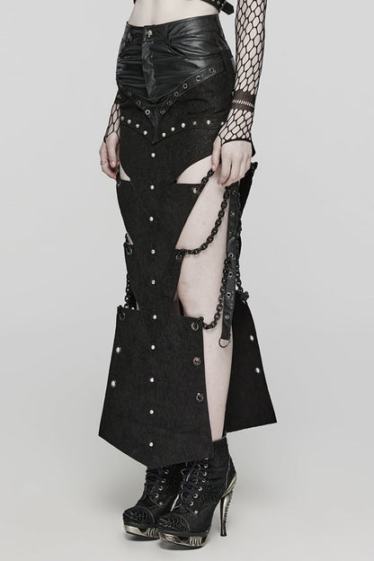 Inverted Triangle Hollow Metal Chain Black Steampunk Skirt