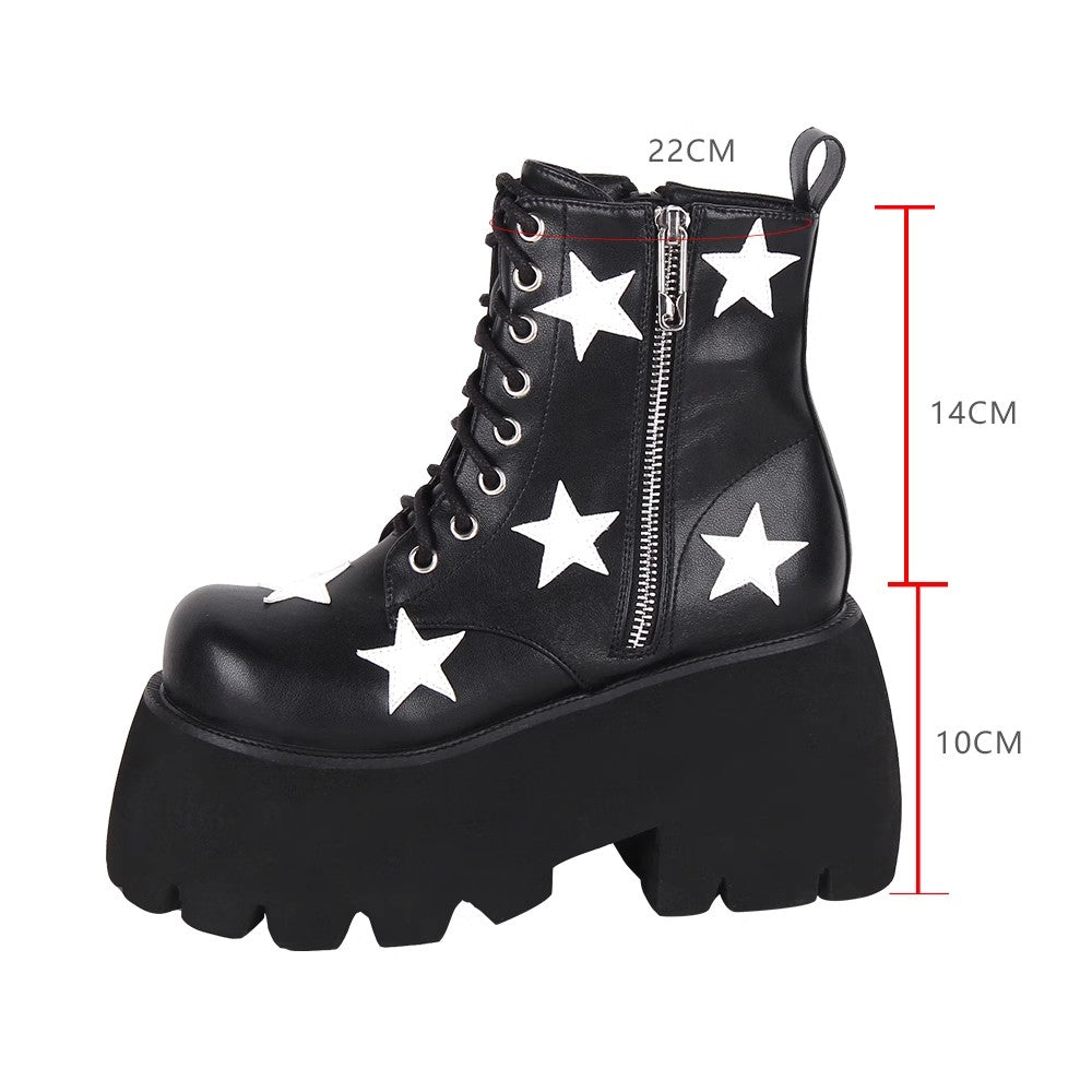 Punk Lolita Ankle Boots with Zipper and Five-Pointed Star Accent