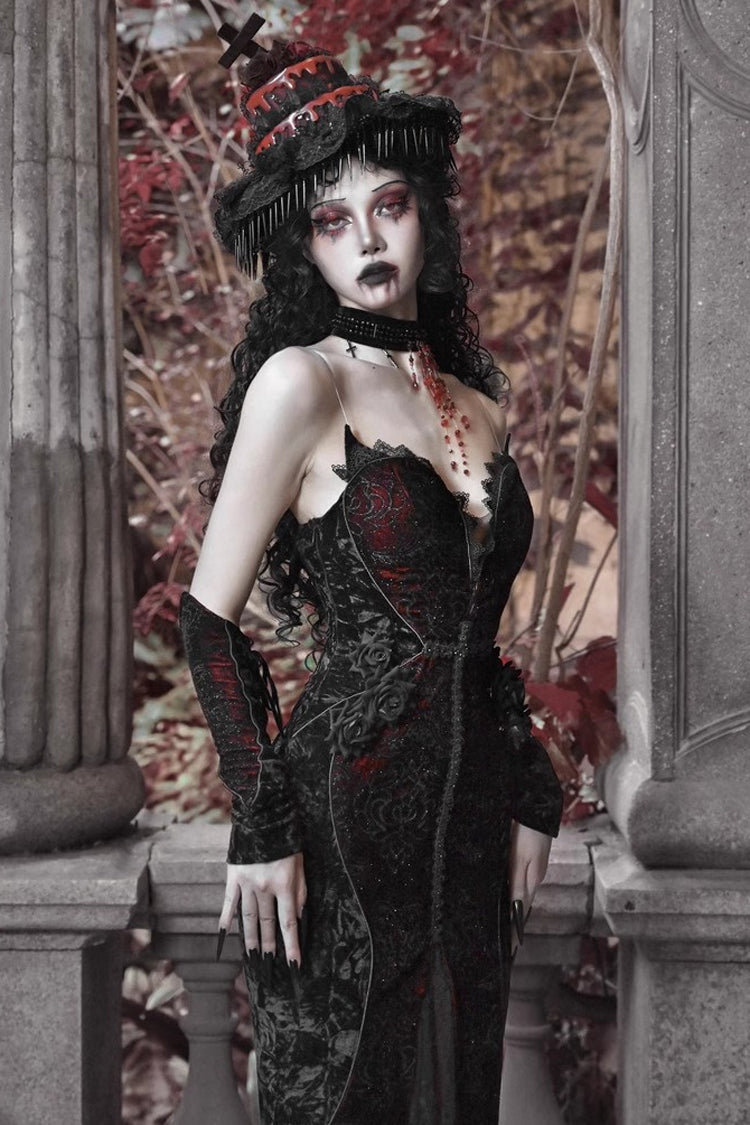 Scarlet Blood Peak Fishtail Lolita Dress with Embroidery - Noir