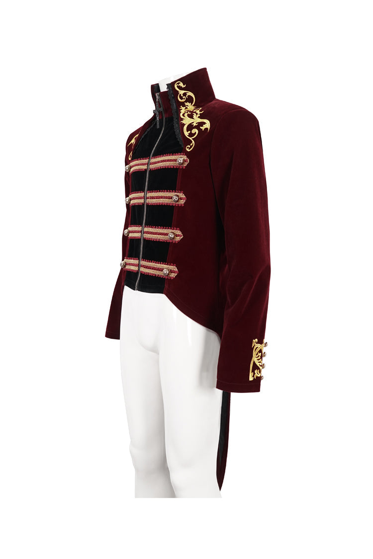 Crimson Totem Embroidered Swallowtail Men's Goth Coat