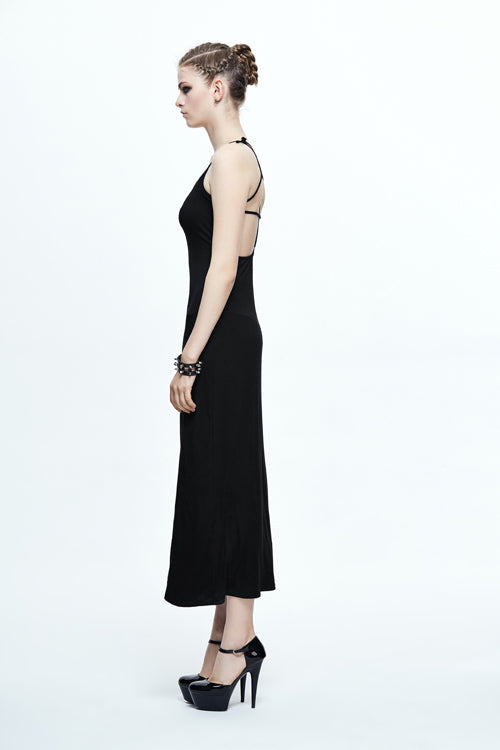 Gothic Women's Midi Slip Dress with Five-Pointed Star Pattern