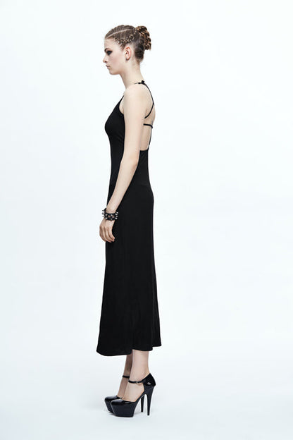 Gothic Women's Midi Slip Dress with Five-Pointed Star Pattern