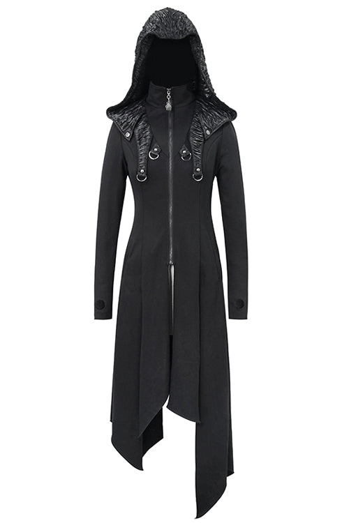 Women's Punk Slim Knitted Hooded Long Coat with Zip Front