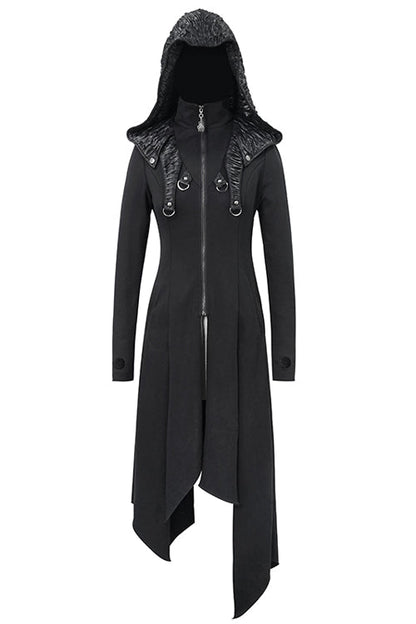 Women's Punk Slim Knitted Hooded Long Coat with Zip Front