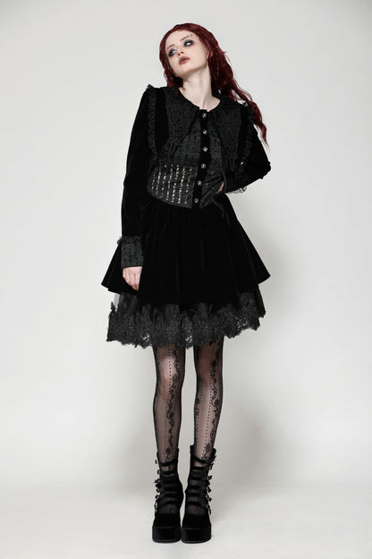 Obsidian Lace Velvet Mini Dress with Long Sleeves
