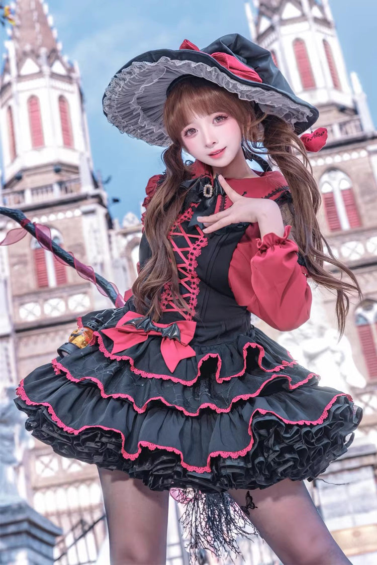 Showa Cake Witch Lolita JSK with Lace-Up Back - Noir