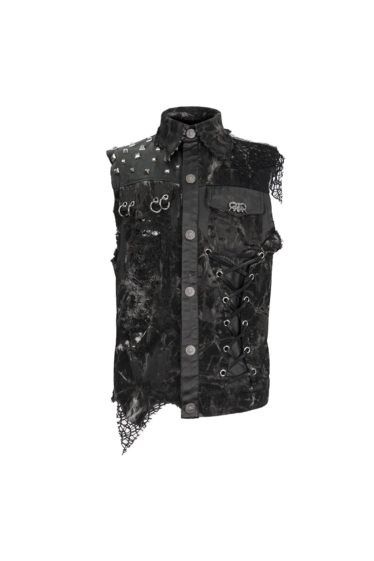 Men's Punk Vest with Skull Sheep Print and Tie-Dye Accent