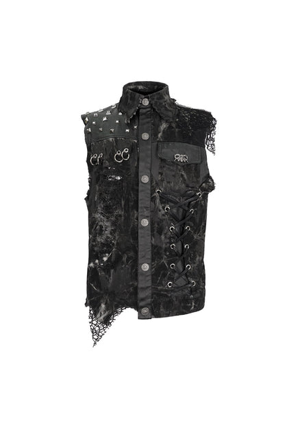 Men's Punk Vest with Skull Sheep Print and Tie-Dye Accent