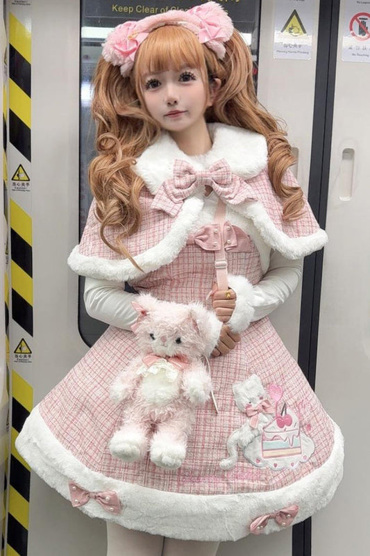 Pink Print Embroidery Bow Sweet Princess JSK Dress