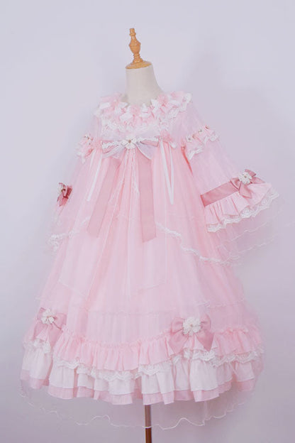 Red OP Tiered Dress Sweet Lolita Trumpet Sleeves Bowknot Ruffled - Altfashion Shop