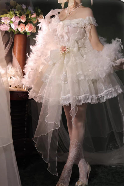 Ivory Ruffled Bow Pearl Decorated Lolita JSK Full Set