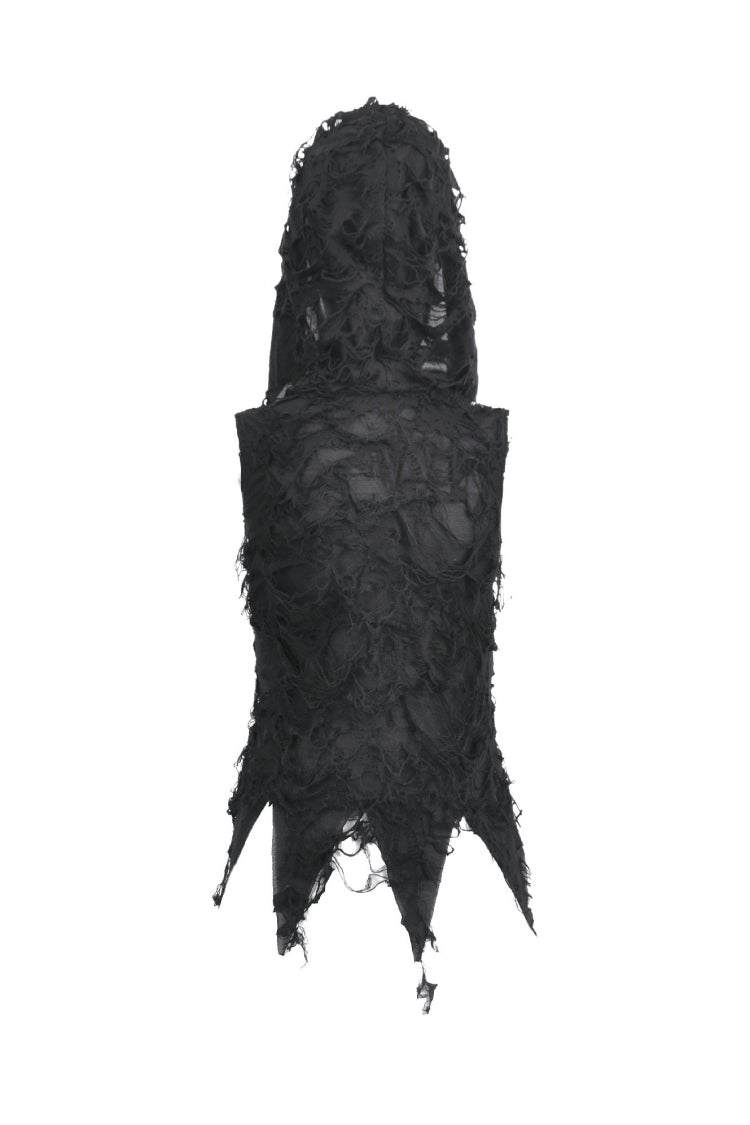 Hooded Punk Top with Ripped Mesh and Eyelets