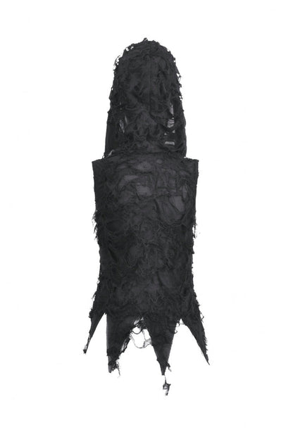 Hooded Punk Top with Ripped Mesh and Eyelets