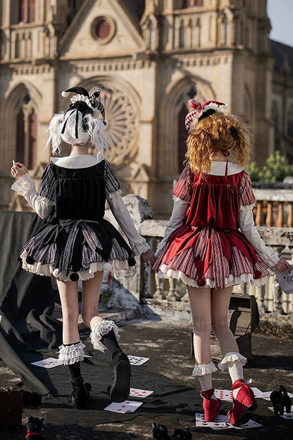 Letters and Poems Doll Mask Poker Clown Long Sleeves Ruffled Bow Gothic Lolita Dress Set