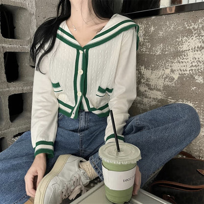 Collar Casual Set Sweater Two Cable Pants Pieces Sailor Pleated
