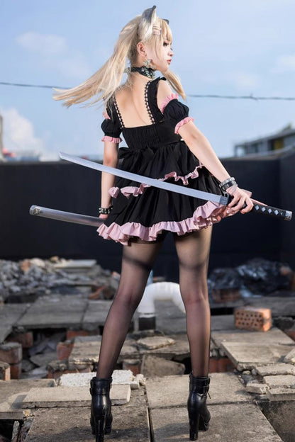 Black Pink Sleeveless Multi-Layer Ruffle Bow Sweet Lolita JSK Dress